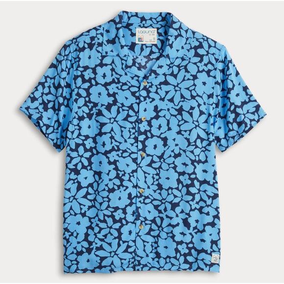 Laguna Doodle Floral Camp Collar Button Up Shirt Mens S Blue Navy Short Sleeve - Picture 1 of 8